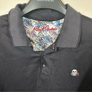 Robert Graham Polo Shirt 2XL Black Skull Rose Embroidery Graphic‎ Trim Cotton